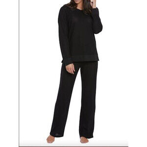 Jasmine Rose Waffle-Knit 2-Piece Pyjama Set Black Size L
